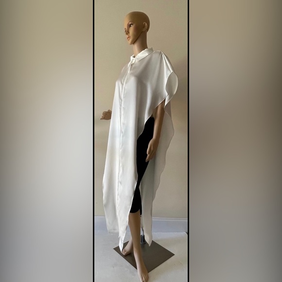 Open Invitation Sleeveless Button-down White Asymmetrical Maxi Shirt Blouse  Top - Picture 11 of 15